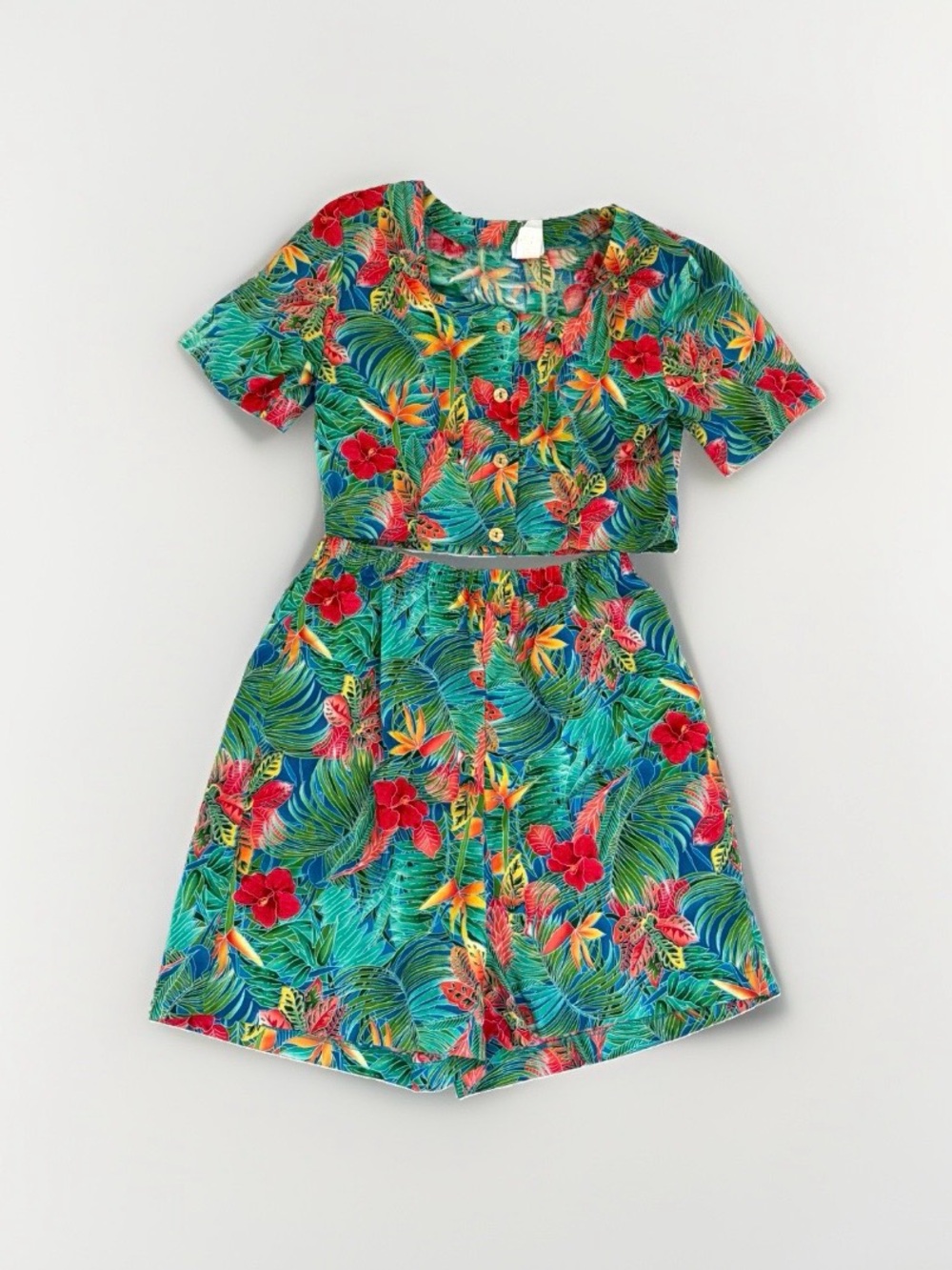 VTG Sun Lover Hawaiian 2 piece set Crop top Shorts Pin Up Rockabily Womens M/L